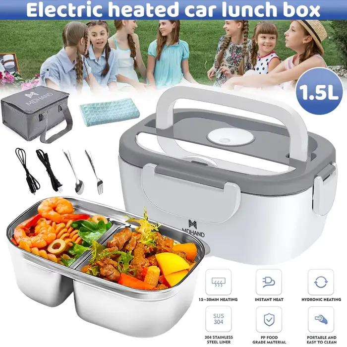 Boîte à lunch électrique portable avec doublure en acier inoxydable 304, chauffe-plats pour voiture 