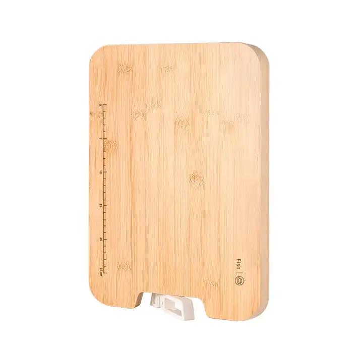 Planche à découper en bambou avec aiguiseur et échelle, double face, autoportante, antibactérienne, 