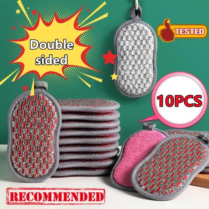 Éponges à récurer pour la vaisselle, lingette magique Double face en microfibre antiadhésive, éponge
