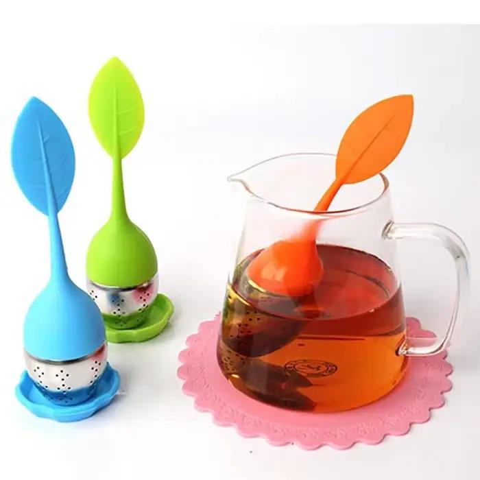 Infuseur à thé en feuilles d'acier inoxydable, poignée en Silicone, passoire à cha, service à thé, f