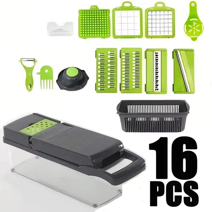 Ensemble de 16 pièces pour hacher les légumes, hachoir à oignons, poignée, râpe à aliments, hachoir 