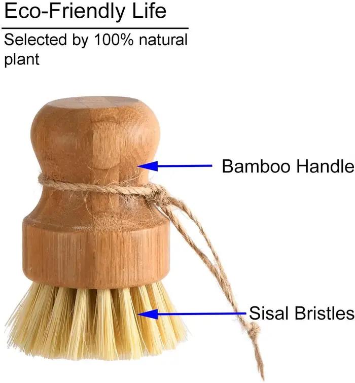 Leeseph Brosses à récurer la vaisselle en bambou, épurateurs de nettoyage en bois de cuisine pour la