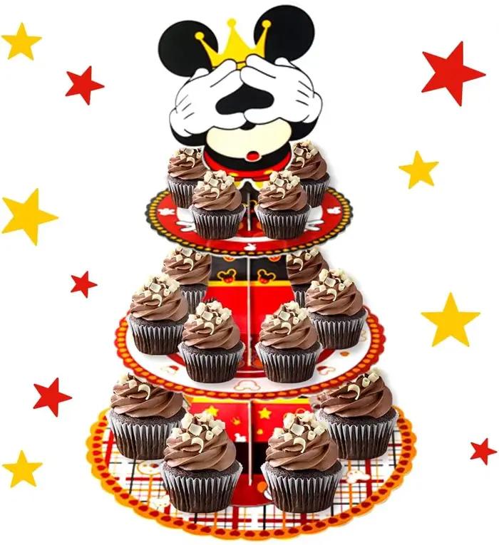 Support à cupcakes 3 niveaux Crown Mouse, support à dessert en carton rouge et noir à carreaux, supp