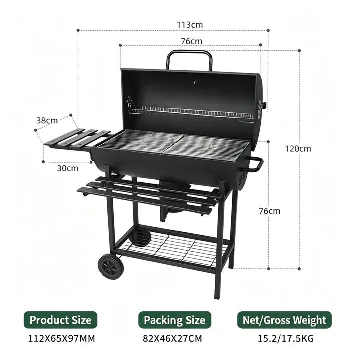 Grills de barbecue au charbon de bois en plein air : gril de barbecue à baril spacieux avec table d'