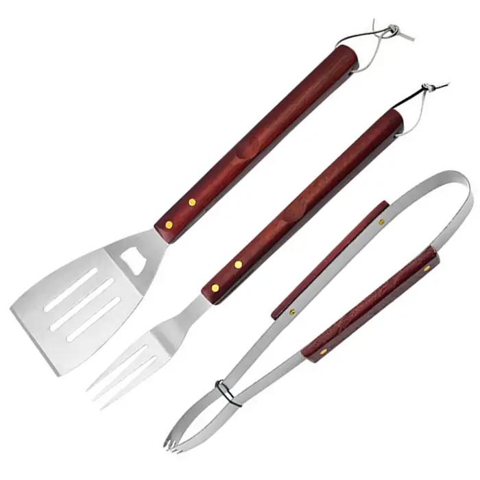 Kit de grillades à manche en bois, accessoires de Barbecue portables en acier inoxydable pour pique-