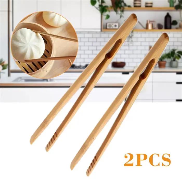 Pinces à salade pour pain grillé en bois de bambou, 2 pièces, 18cm, grille-pain, Bacon, sucre, glace