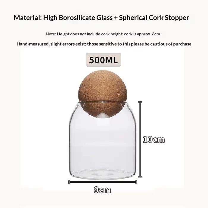 Pot de rangement en verre, bocal hermétique avec bouchon en liège, pot de rangement sphérique pour u