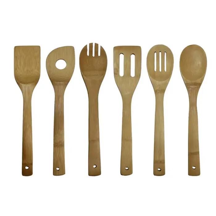 Cuillère en bambou, spatule, ustensile de cuisine, outil de cuisine en bois, ensemble de mélange 6 p