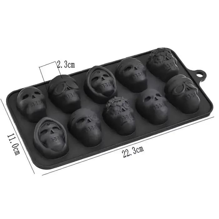 Moule à glaçons en silicone réutilisable en forme de crâne, 10 cavités, pour boissons, whisky, cockt