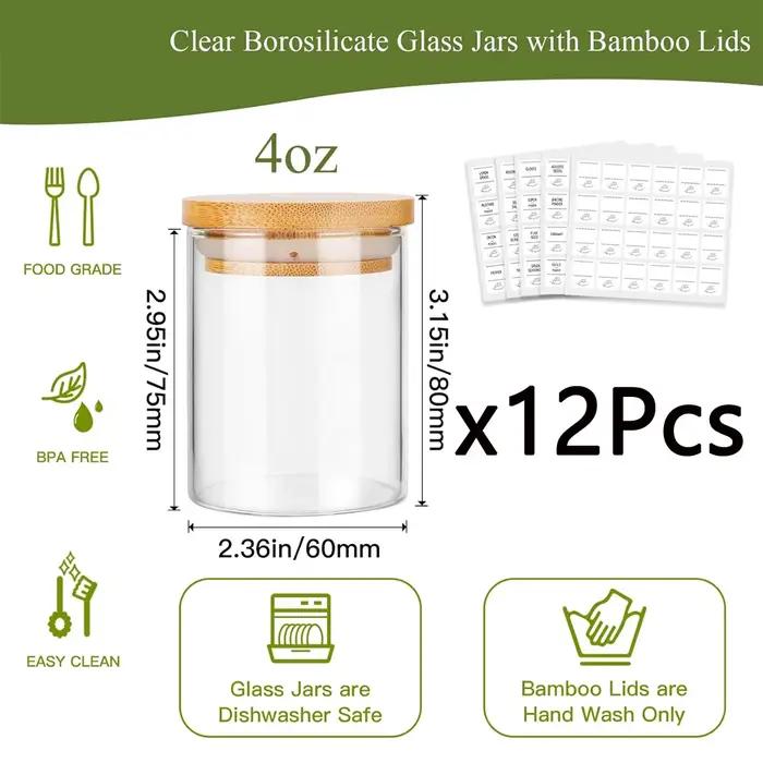 Pots à épices en verre de 4oz avec couvercles en bambou, récipients de stockage des aliments en verr