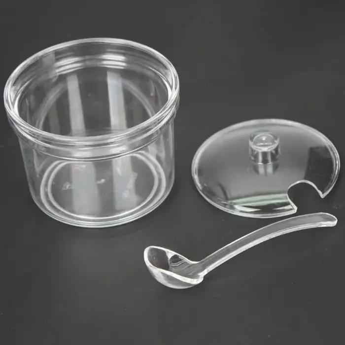 Sucrier en acrylique transparent avec cuillère et couvercle, pot d'assaisonnement anti-chute visible