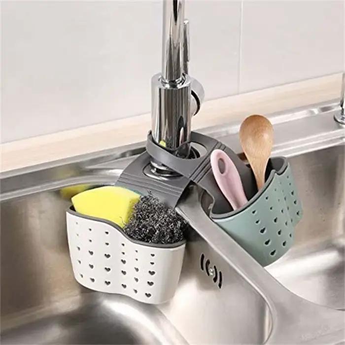 Panier suspendu de vidange d'évier, accessoires de cuisine réglables, sac d'évier en caoutchouc, éta