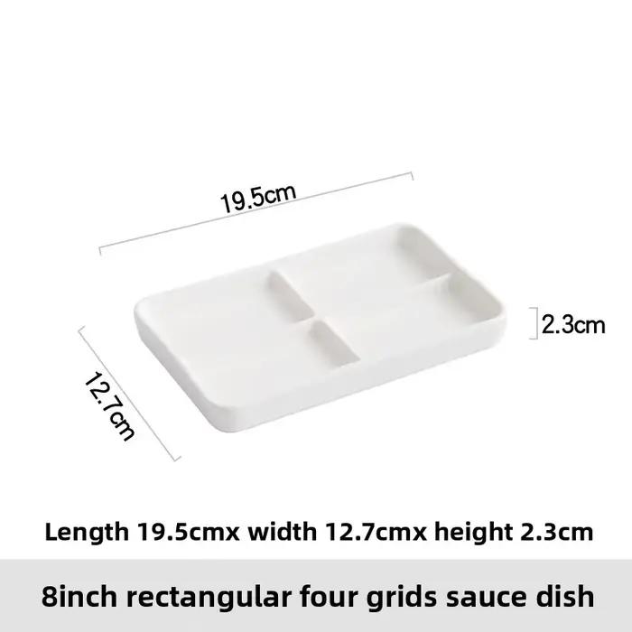 Assiette rectangulaire blanche à compartiments d'assaisonnement en céramique multi-compartiments, sa