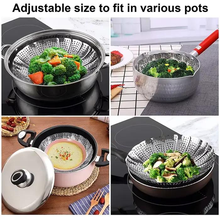 Plat pliant à vapeur en acier inoxydable, panier à vapeur pour fruits et légumes, plateau de cuisson
