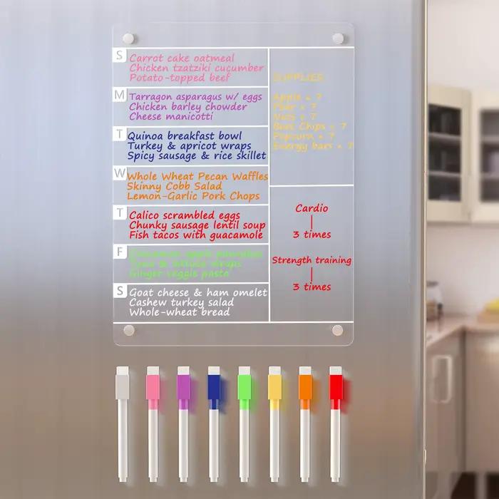 Tableau de menu magnétique de planificateur de repas en acrylique pour réfrigérateur de cuisine avec