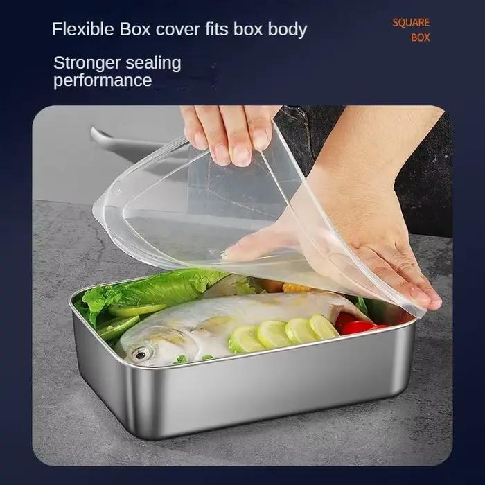 Plaque carrée épaisse, poêle de stockage des aliments rectangulaire en acier inoxydable avec couverc