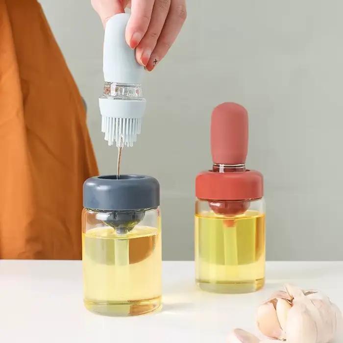 Bouteille d'huile de cuisine Portable, brosse en Silicone, contrôle quantitatif avec flacon pulvéris