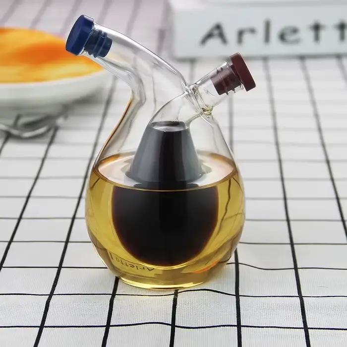 Distributeur d'Huile de Cuisine Deux en Un Design, Vinaigre, Cruet, Olive, Bidon de Qualité, Verseur