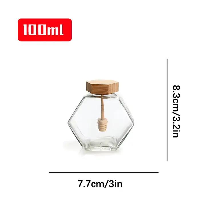 maveraW Bottiglia de miel hexagonale en verre avec pot de miel en bois tige d'agitation scellage pot