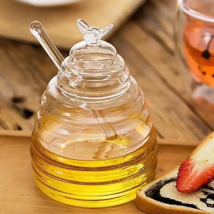 Pot à miel avec couvercle, récipient en verre pour miel, distributeur de miel sûr et inodore pour le