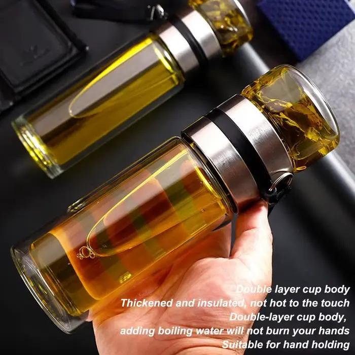 Bouteille d'infuseur à thé en verre portable, tasse de voyage anti-fuite, tasse à thé à double paroi