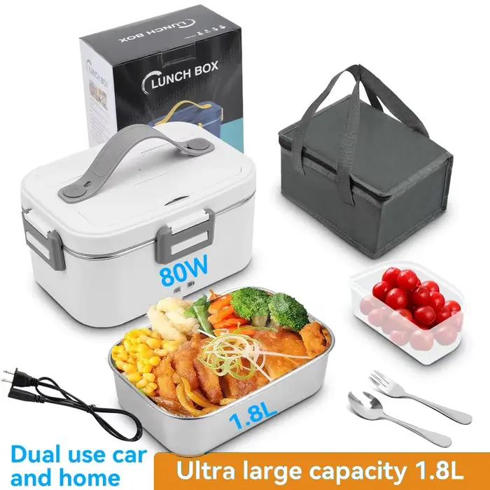Boîte à déjeuner électrique 80W 1,8 l, chauffe-aliments Portable, bol chauffant amovible en acier in