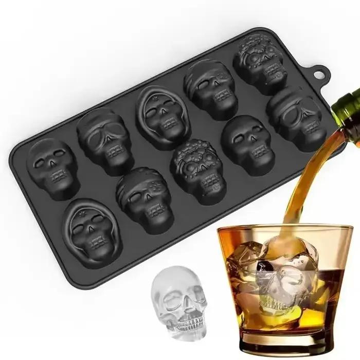 Moule à glaçons en silicone réutilisable en forme de crâne, 10 cavités, pour boissons, whisky, cockt