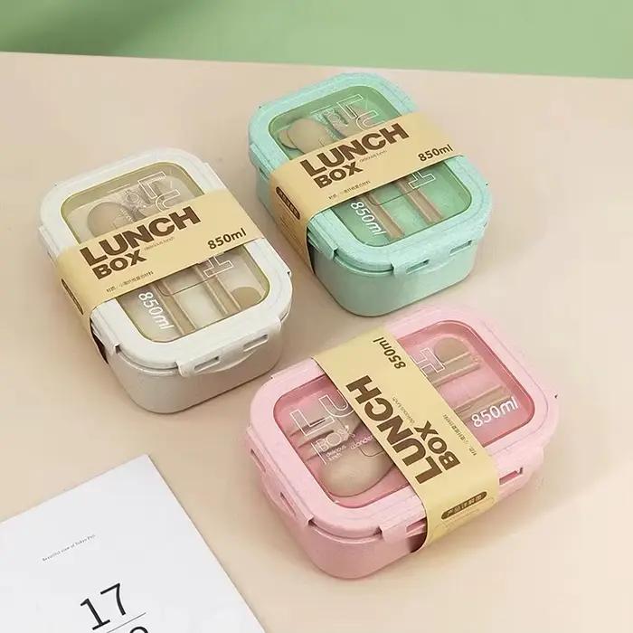 Boîte à déjeuner de 1100ML pour enfants, école, adultes, bureau, paille de blé, micro-ondes, rangeme