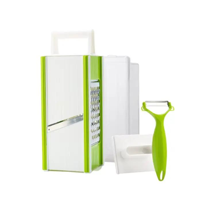 Hachoir à légumes portable 5 en 1 manuel avec récipient, râpe à légumes en plastique et acier inoxyd