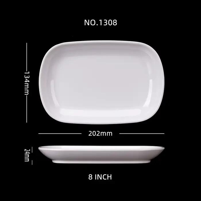 Assiette rectangulaire en mélamine pour petit déjeuner, plat à repas, Plateaux en porcelaine 216.239