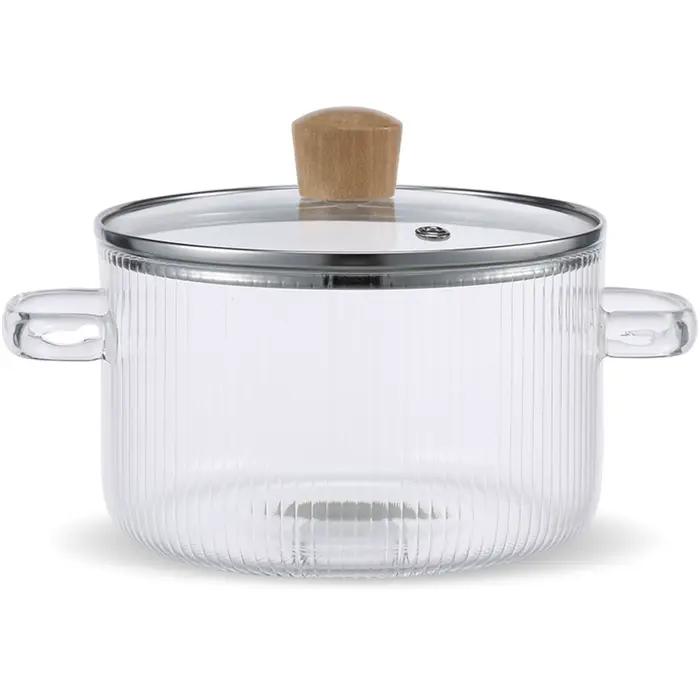 Casserole en verre transparente avec couvercle, 1,6 l, marmite à soupe en verre résistant à la chale