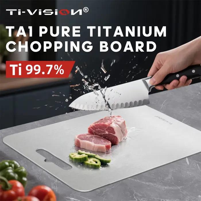 Planche à découper TA1 en titane pur |   99,7% Ti, double face alimentaire - Grade, antibactérien et