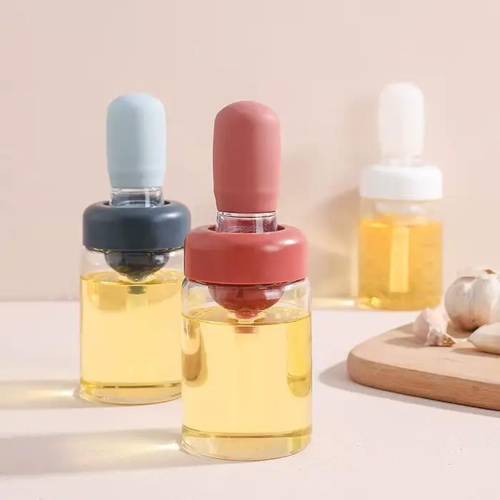 Bouteille d'huile de cuisine Portable, brosse en Silicone, contrôle quantitatif avec flacon pulvéris