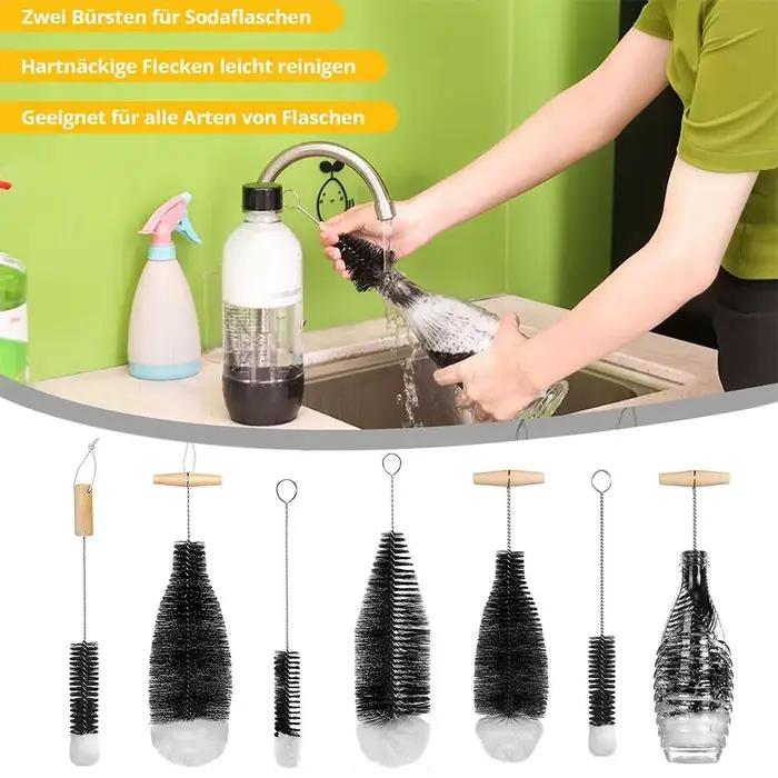 Brosse de bouteille de flux de Soda avec manche en bois de hêtre, nettoyeur de pots de verrerie, out