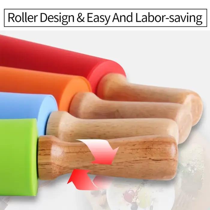 Rouleau à pâtisserie en Silicone antiadhésif, manche en bois, pâte à pâtisserie, rouleau à farine, o