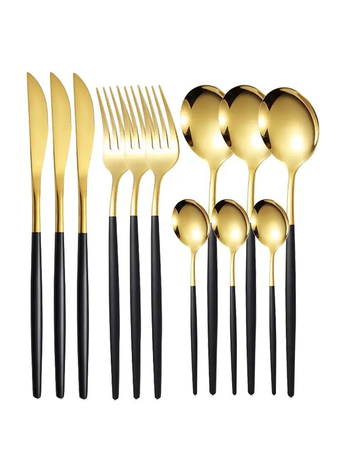 Couverts fins en acier inoxydable, couteau à steak et fourchette, cuillère à dessert, cuillère à caf