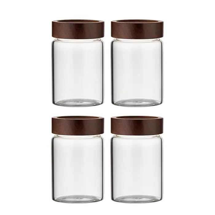 Bocaux de stockage des aliments en verre avec couvercles hermétiques en bois d'acacia à vis, pots à 
