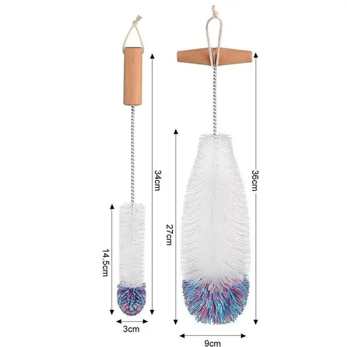 Brosse de bouteille de flux de Soda avec manche en bois de hêtre, nettoyeur de pots de verrerie, out