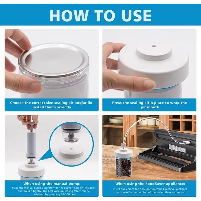 Kit de scellage sous vide portable avec pompe à vide manuelle, compatible avec FoodSaver Mason Can, 