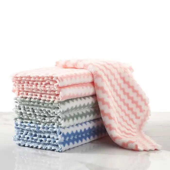 Lingettes de cuisine en velours de corail, 20 pièces, Design ondulé, lingettes absorbantes épaisses 