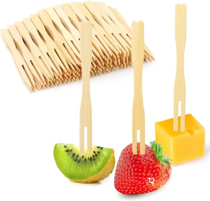 Fourchettes à apéritif en bambou, 100 pièces, fourchettes en bambou pour planches de charcuterie, ac