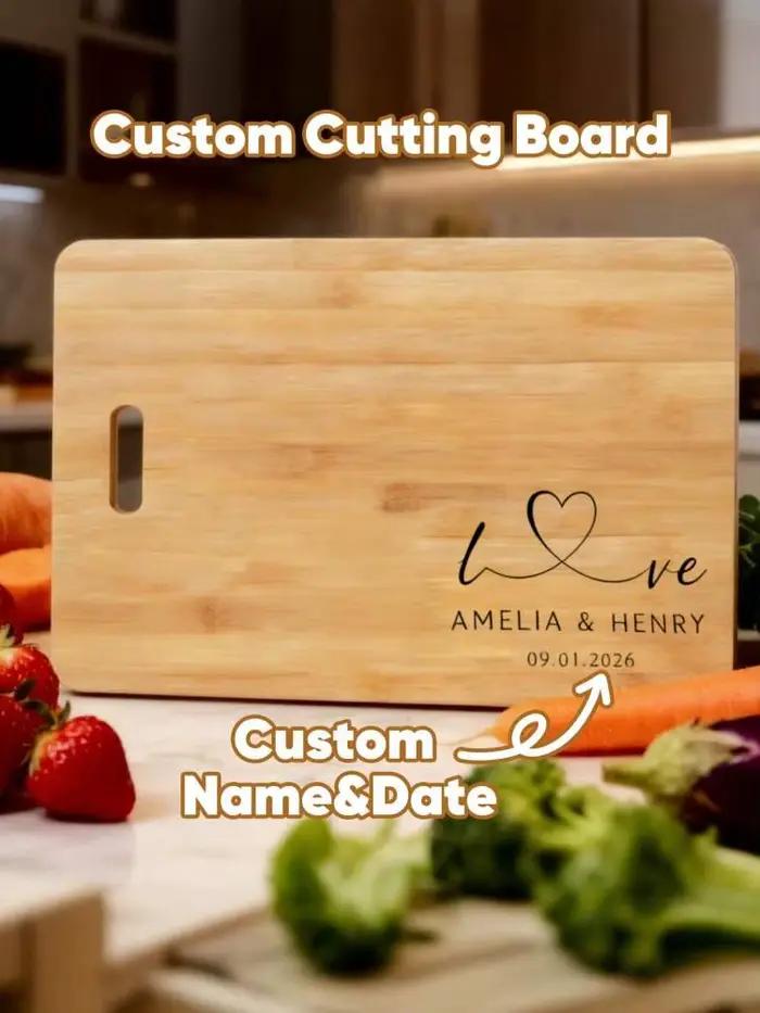 Planche à découper personnalisée avec nom et date, plateau à fromage réversible, décoration de cuisi