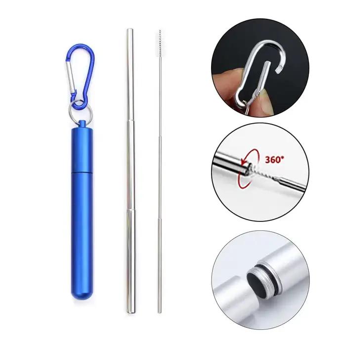 Paille Télescopique Réutilisable en Acier Inoxydable 304, Paille D.lique avec Brosse pour Livres, En