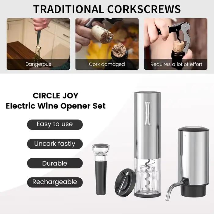 Ouvre-vin rouge électrique Rechargeable, tire-bouchon automatique, ensemble coupe-feuille, bouchon d
