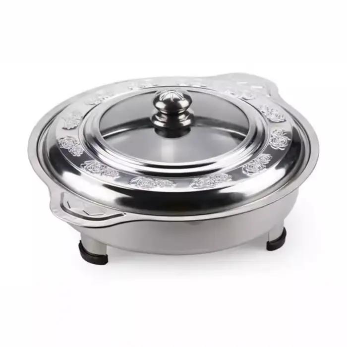 Plat de service buffet en acier inoxydable avec poignée, réchaud portable multifonctionnel à pieds d