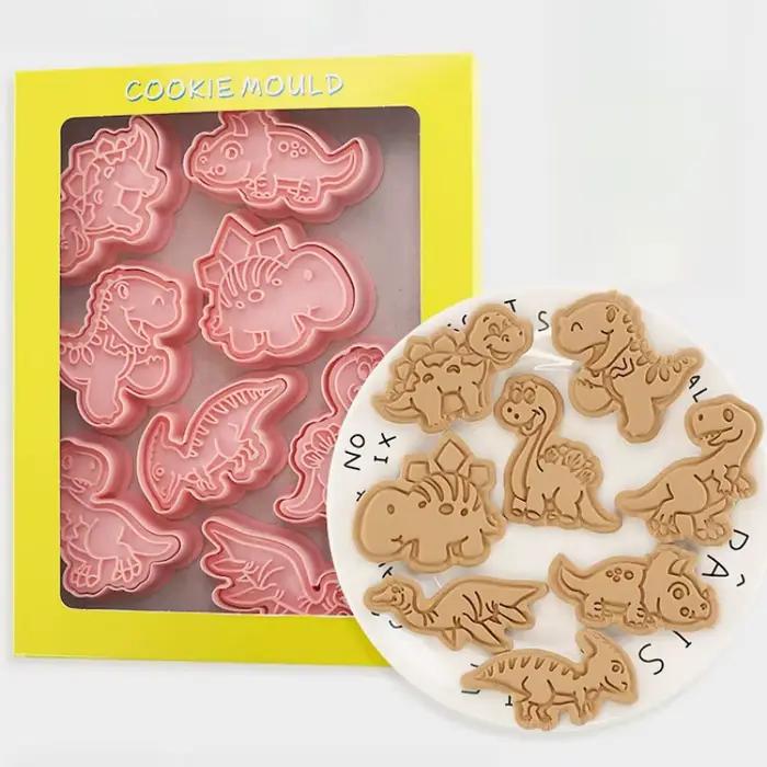 Dessin animé dinosaure biscuits fraises 8 pièces ensemble en plastique pressable Biscuit moule confi