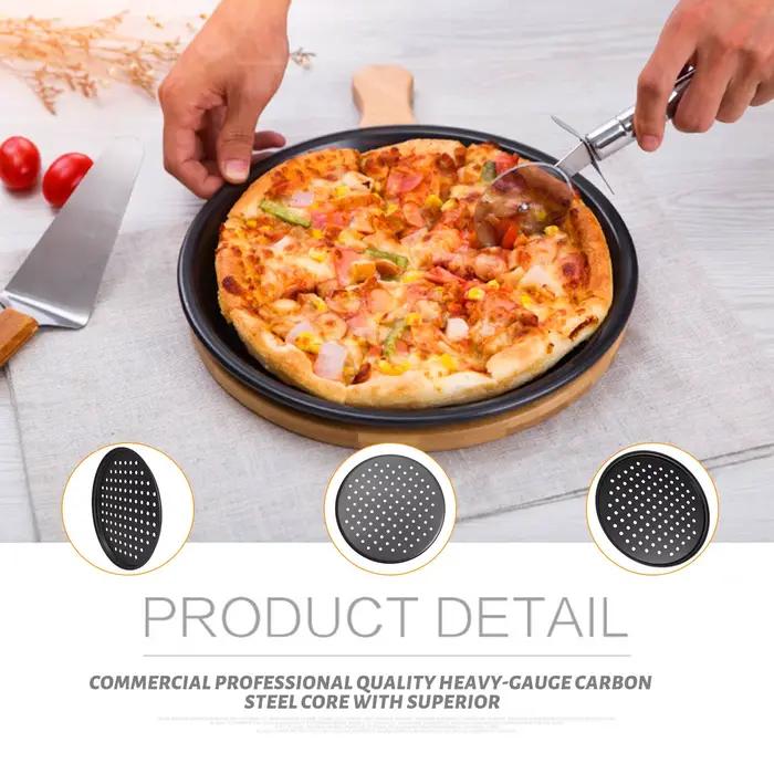 Paquet de 2 casseroles à Pizza perforées personnelles de 11 pouces en acier au carbone avec revêteme