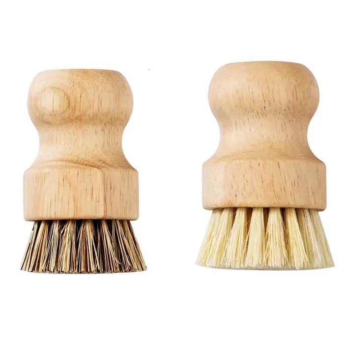 Brosse de lavage en bois massif à manche court, outil de lavage de pot en sisal, outil de réservatio