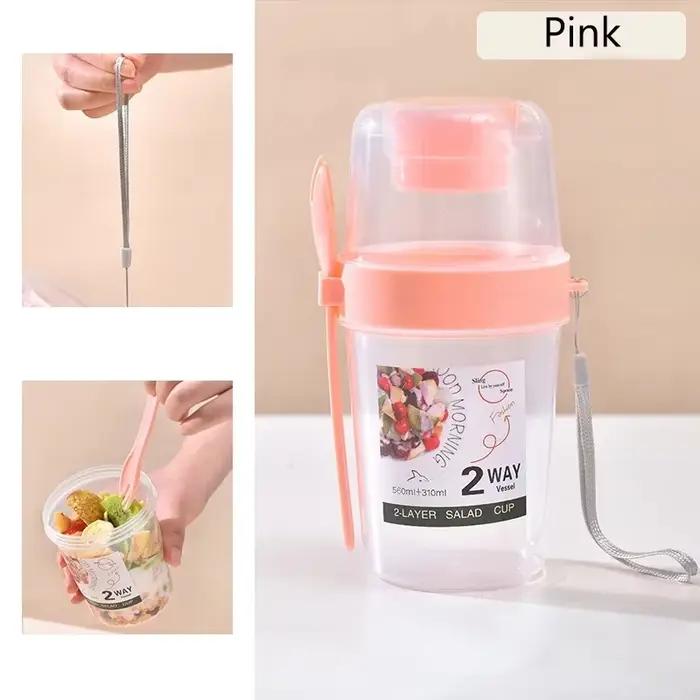 1 pièce Tasse à salade portable avec couvercle et fourchette, pour petit-déjeuner, lait, flocons d'a