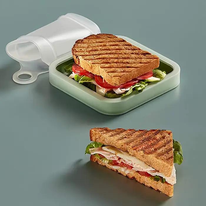 Boîte à Bento Portable en Silicone pour Sandwich, Toast, avec poignée, récipient alimentaire, boîte 